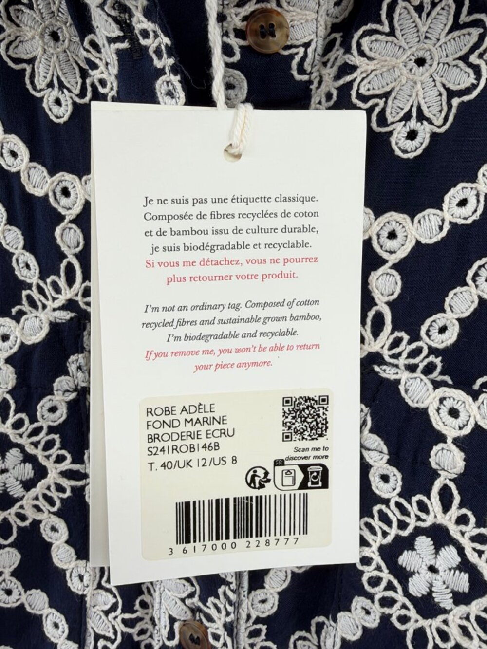 Sezane Adele Dress Marine Ecru Embroidered Shirt Dress 8 NWT - Picture 10 of 13
